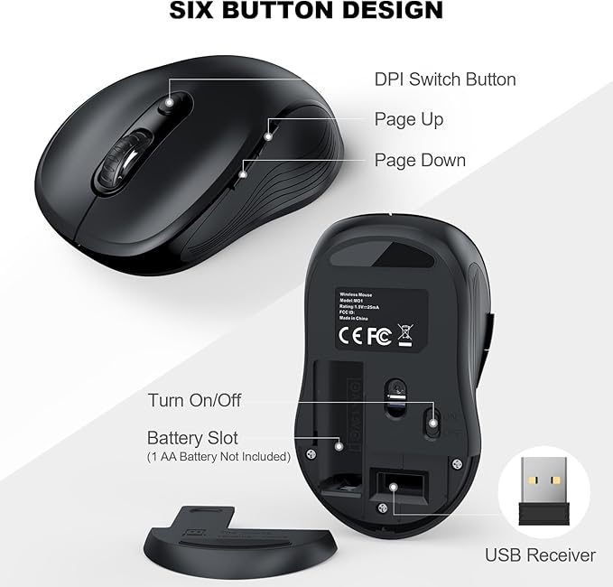 WisFox 2.4G Wireless Mouse for Laptop, Ergonomic Computer Mouse - Image 5