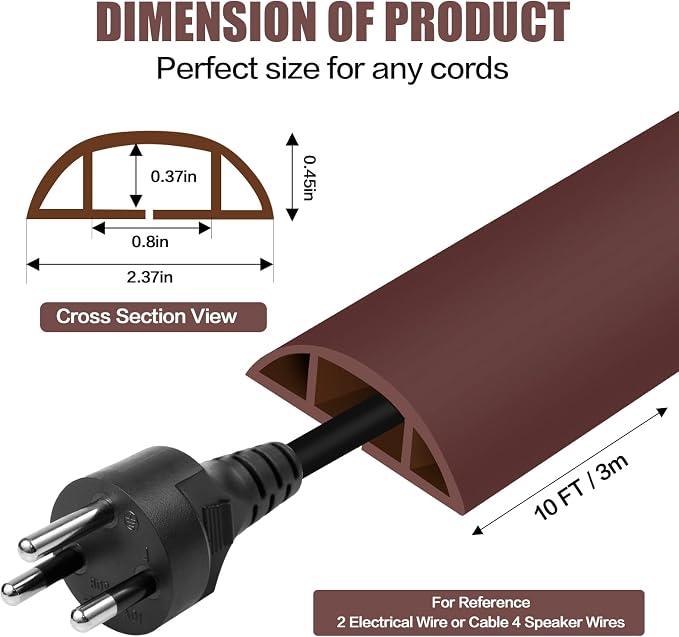 Floor Cord Cover Cavity 0.8"x0.37" Self Adhesive Cord Hider, 10FT Low Profile - Image 2