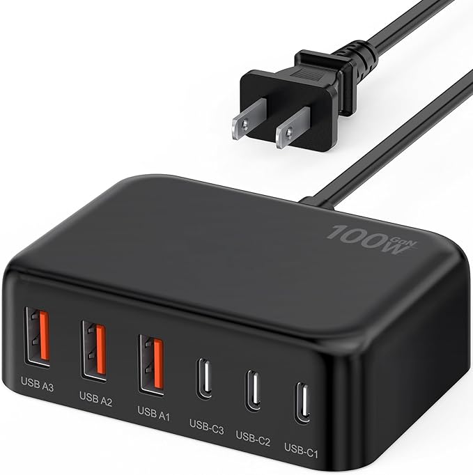 USB C Fast Charger, 100W GaN 6 Port Type C Charging Station Hub Block Cube by BREEKET