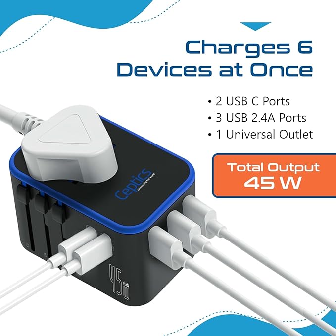 Ceptics Universal Travel Adapter, 45W International Power Adapter - Image 4
