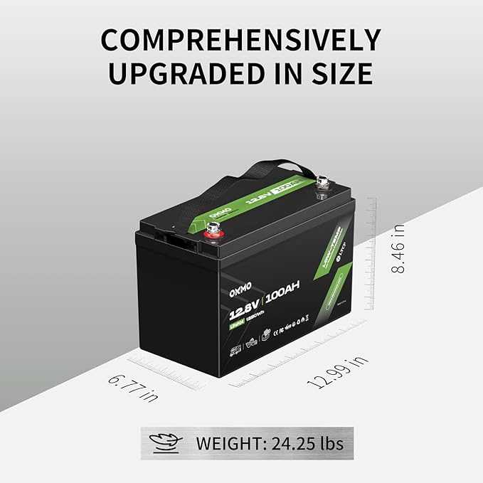 OKMO 12V 100Ah LiFePO4 Battery, Lithium Battery 100A BMS, 10 Years Lifetime - Image 6