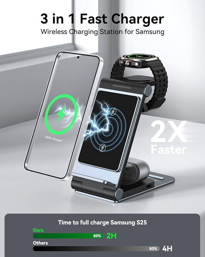 Wireless Charger for Samsung 3 In 1 Wireless Charging Station Foldable Wireless - Image 2