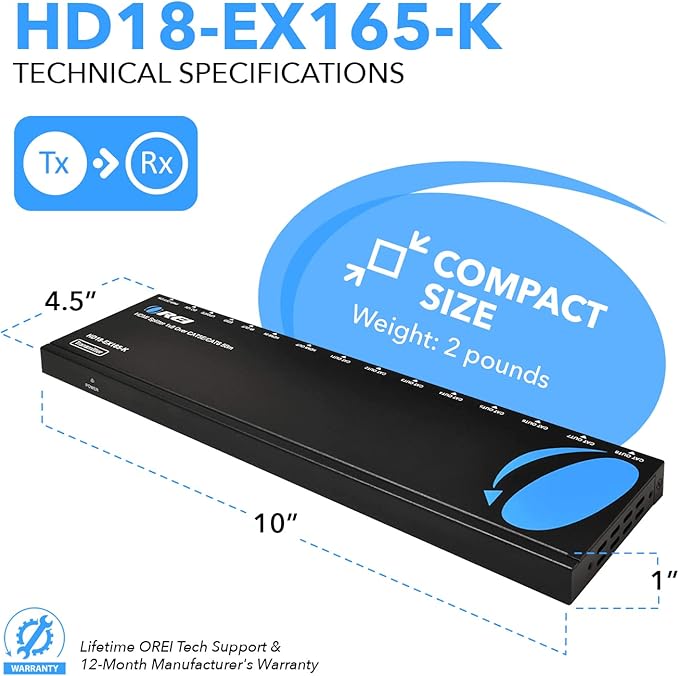 OREI 4K 1x8 HDMI Extender Splitter Multiple Over CAT 6/7 Cable - Image 5