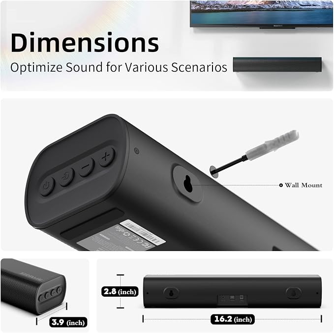 Sound Bars for TV 16-inch, Cinematic TV Sound Bar - Image 6