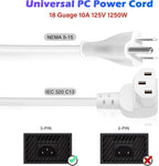 Adoreen 10 Ft Computer TV Replacement Power Cord White, 90 Degree Angled - Image 4