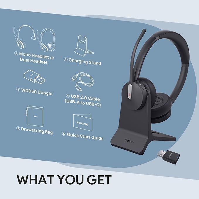 Yealink WH64 Hybrid Wireless Headset Dongle & Charging Stand, 492ft Range - Image 7