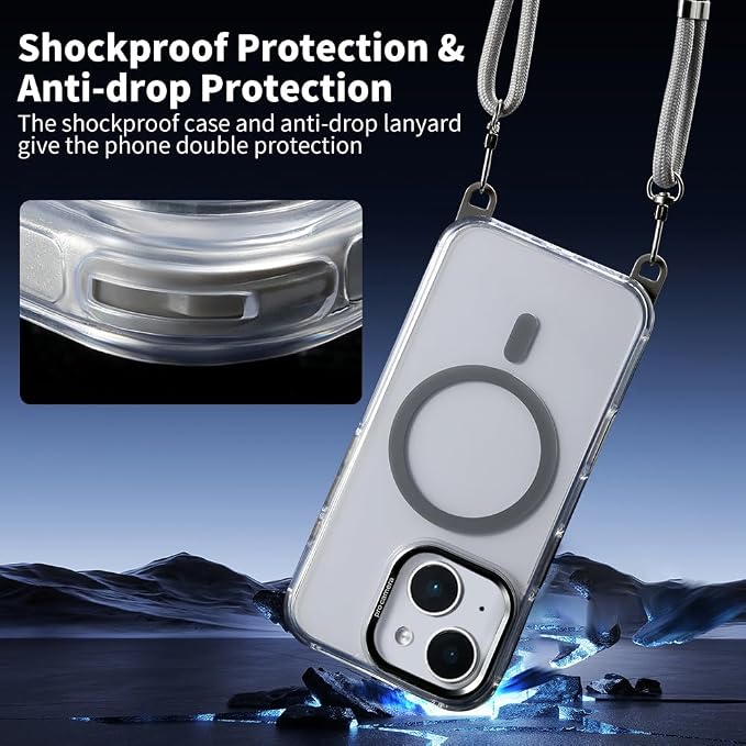 for iPhone 13/14 Case with 62.99 inch Lanyard, Classic Clear&Gray Magnetic - Image 5