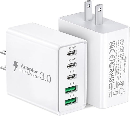2Pack USB C Fast Charger Block, 50W 5-Port USB C Wall Charger Brick, 2 USB A & by Qwinjwin