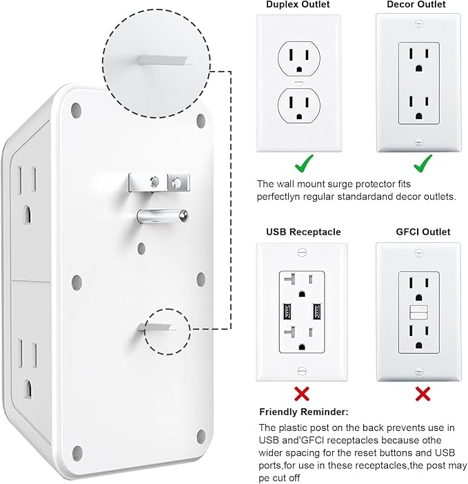 JcBlaon Surge Protector Outlet Extender 6 Outlet Extender - Image 7