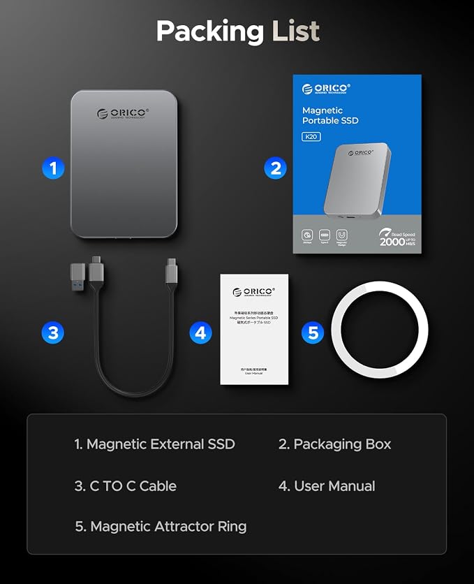 ORICO 256GB Magnetic Portable SSD, Metal Body, 4K 120 fps ProRes HDR Record and - Image 8
