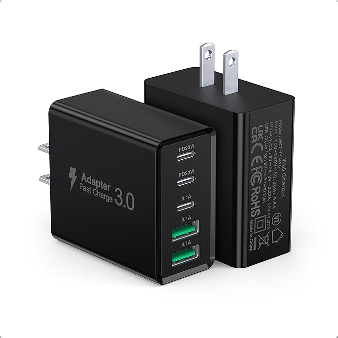 USB C Wall Charger, 50W Type C Charger Block 5-Port Fast Charging Blocks by Qwinjwin
