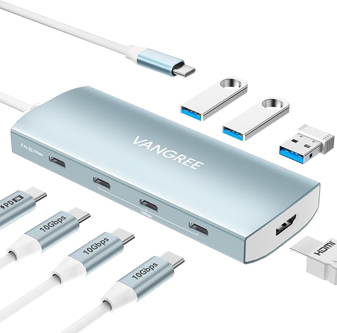USB C to USB C Hub 10Gbps, 3 USB 3.2 Gen 2 Ports, 4K@60Hz HDMI, 100W PD by VANGREE