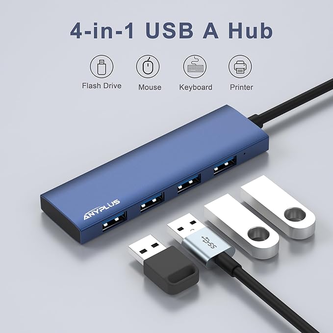 USB Hub, USB 3.0 Hub Aluminum Alloy Ultra Slim USB Splitter, Portable 4 Port - Image 3