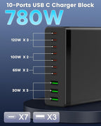 USB C Charger Block, 780W 10 Port Charging Station USB Charger Block Double - Image 3