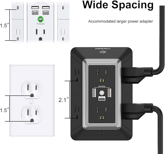 Outlet Extender Power Strip, POWRUI 6 AC Surge Protector Outlets - Image 6