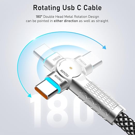 USB C to USB C Cable10ft, 240W 2-Pack Braided 180°Rotating Type C Charging - Image 3