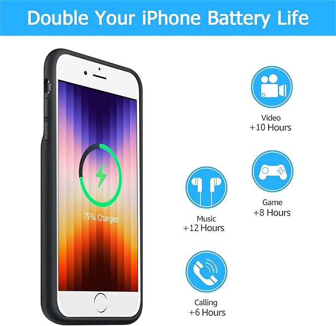 Battery Case for iPhone 7/8/6s/6/SE 2020/SE 3, Rechargeable Smart Extended - Image 3