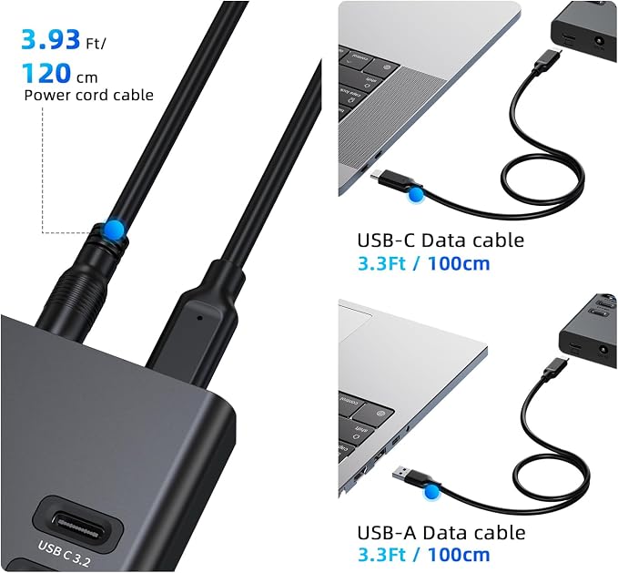 Powered USB Hub 10Gbps, 17 Ports 96W USB 3.2 Hub, 12V/8A Power Adapter - Image 8