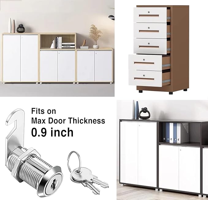 Cabinet Cam Locks Keyed Alike, 1-1/8'' Fits on 7/8'' Max Door Thickness - Image 5