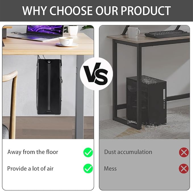 Under Desk PC Mount with Anti Scratch Sponge, Adjustable CPU Holder Bracket - Image 2