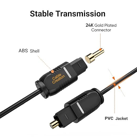 CableCreation Optical Digital Audio Cable, 50FT Thin Fiber Optic Toslink Gold - Image 2