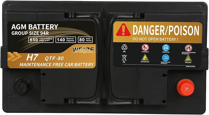 Weize Platinum AGM Battery BCI Group 94R - 12v 80ah H7 Size 94R Automotive - Image 3