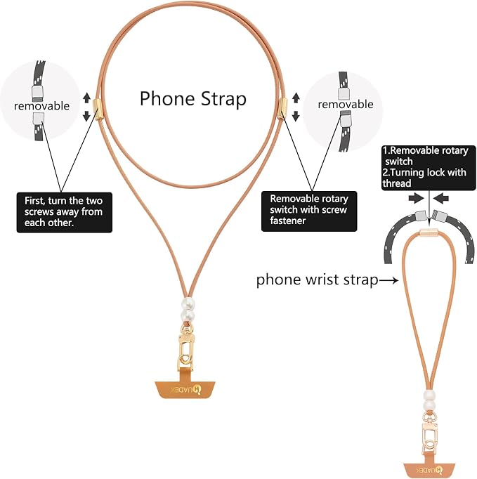 Leather cell phone lanyard Detachable Phone Chain Strap 2-in-1 Phone Charm with - Image 4