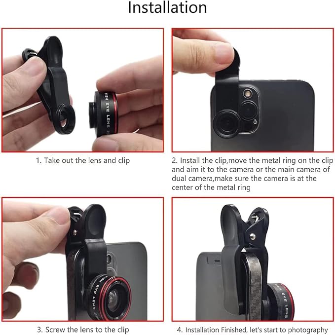 Phone Camera Lens, Clip on Cell HD Phone Fisheye Lens kit, 235° Fisheye Lens - Image 5