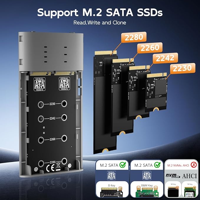 MAIWO Dual Bay M.2 SATA SSD Enclosure Cloner, USB3.1 Gen2 Type C 6Gbps - Image 2