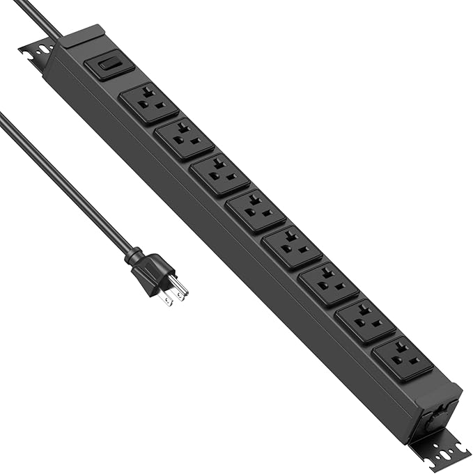 JUNNUJ Heavy Duty Power Strip Wall Mount, 20 Amp Surge Protector 1200J Metal 8 by JUNNUJHome