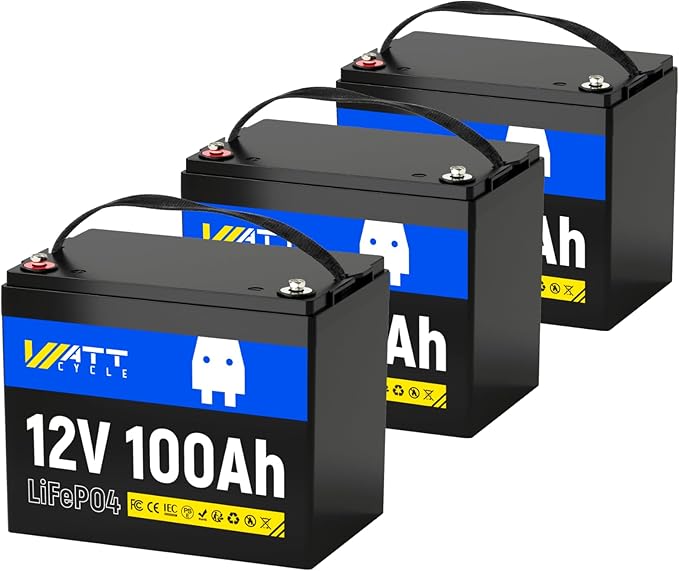 12V 100Ah LiFePO4 Lithium Battery 3 Pack by Wattcycle