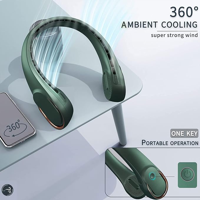Neck Fan, Portable Bladeless Neck Fan, USB Rechargeable Personal Fan, 4000 mAh - Image 5