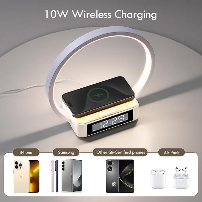 Alarm Clock, Table Lamp with Wireless Charging, Touch Bedside Lamp with 3 - Image 5