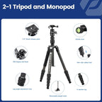 Fotopro 59" Carbon Fiber Travel Tripod, Lightweight Compact Camera Tripod - Image 6