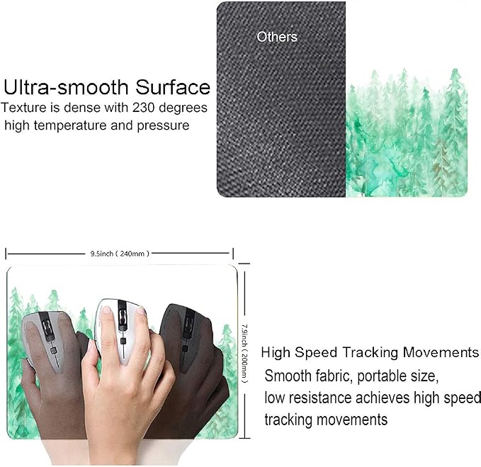 Green Forest Mouse Pad, Watercolor Trees Mouse Pad, Gaming Mouse Mat Square - Image 3