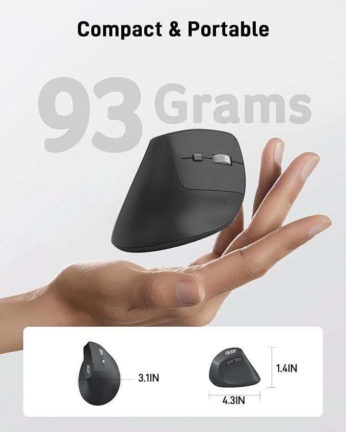 acer Ergonomic Mouse Wireless, Adjustable DPI Vertical Mouse 1000/1200/1600 - Image 9