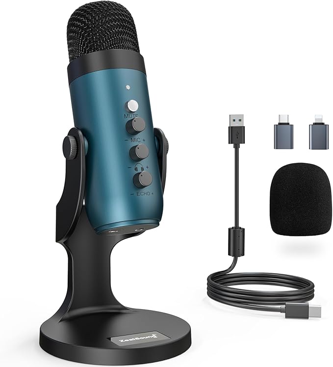 ZealSound Podcast Microphone for PC, Noise Cancellation USB Mic by zealsound