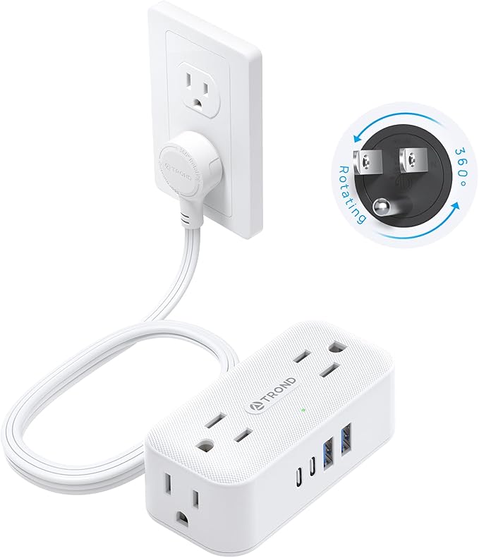 TROND 360° Rotating Flat Plug Power Strip, 5FT Extension Cord by TRONDOfficial