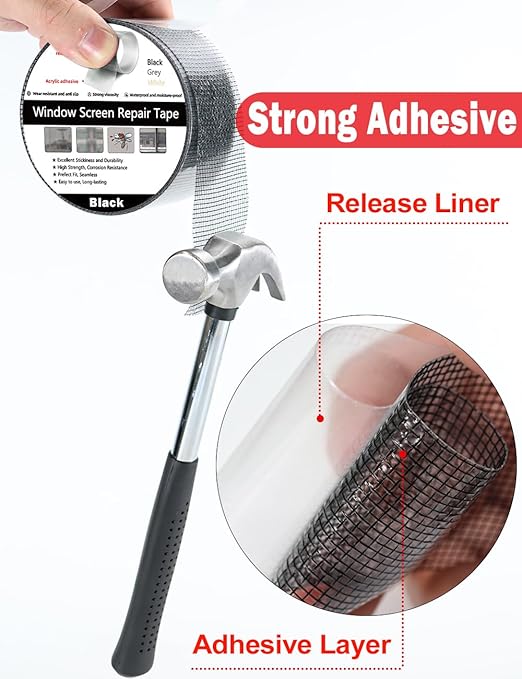 Wohohoho Window Screen Repair Tape, 3 in X 40 FT Black Screen Patch Repair Kit - Image 5