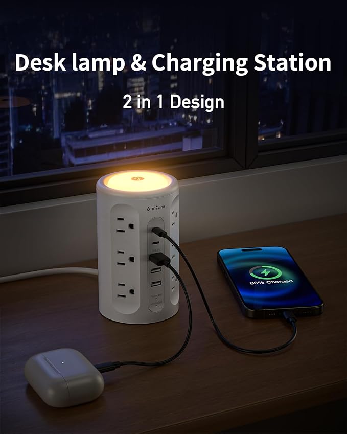 Power Strip Tower with Night Light, 15W Surge Protector Power Strip with USB - Image 3