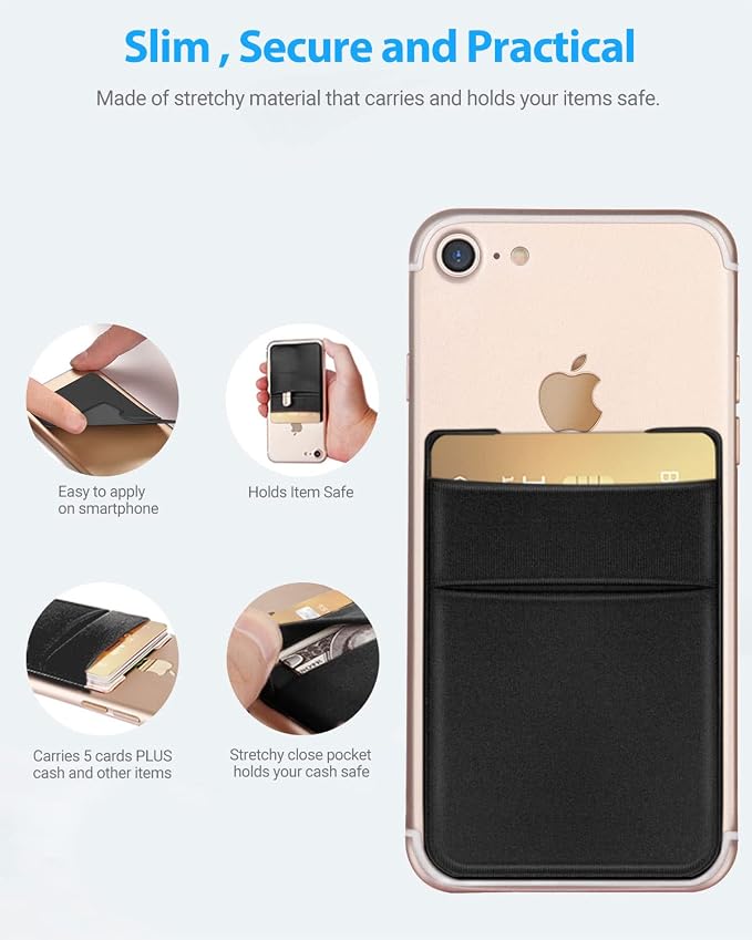 2 Pack Stick On Wallet Sleeve Cell Phone Pocket Card Holder Pocket Pouch - Image 4