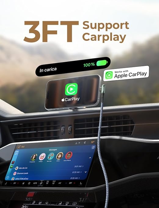 AINOPE Car Carplay Cable for iPhone 17 16 15 Charger Cord, 3.1A USB to USB C - Image 3