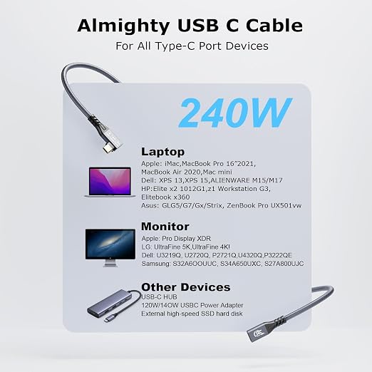 CABLEDECONN USB C 3.2 Gen-2 Extension Cord 2M 6.6FT 90 Degree Elbow Thunderbolt - Image 7