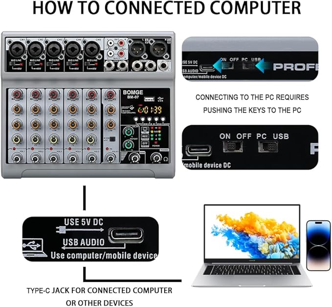 BOMGE Audio Mixer, Sound Board Mixing Console - Image 4