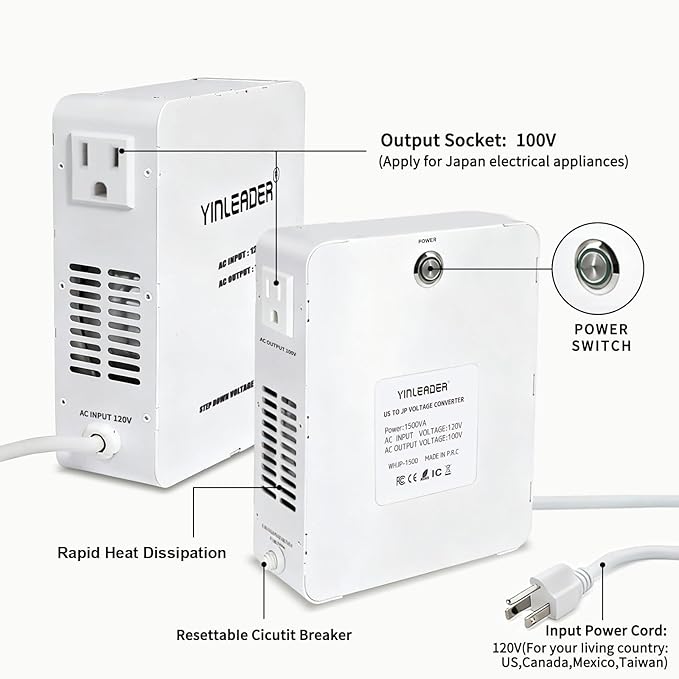 Yinleader 1500W US 120V to 100V JP Japan Voltage Converter Step Down - Image 3