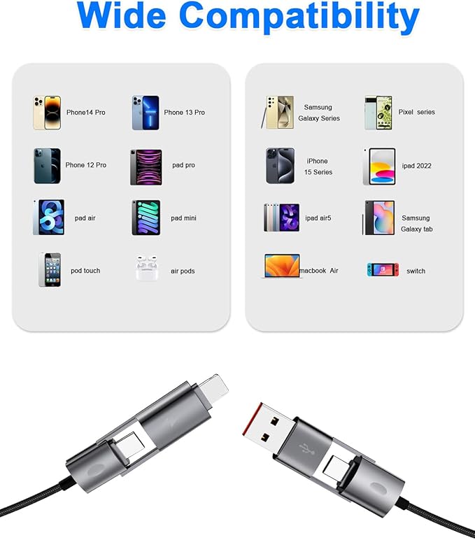 4 in 1 USB C Cable, PD 65W 27W, Round Braided, Compatible - Image 6