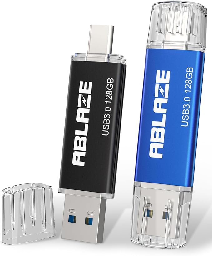 ABLAZE USB C Flash Drive 128GB 2 Pack, Dual USB 3.0+Type C Flash Drive by ABLAZEGlobal