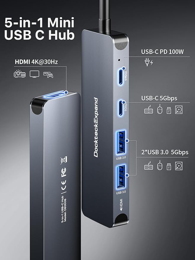USB-C Hub 5-in-1 with 4K HDMI, 100W Power Delivery, 5Gbps USB-C Data Port and 2 - Image 2