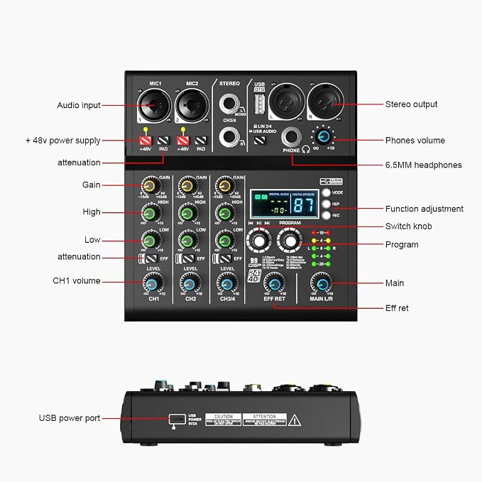 mw-4 black 4Channel Audio Mixer - Image 2