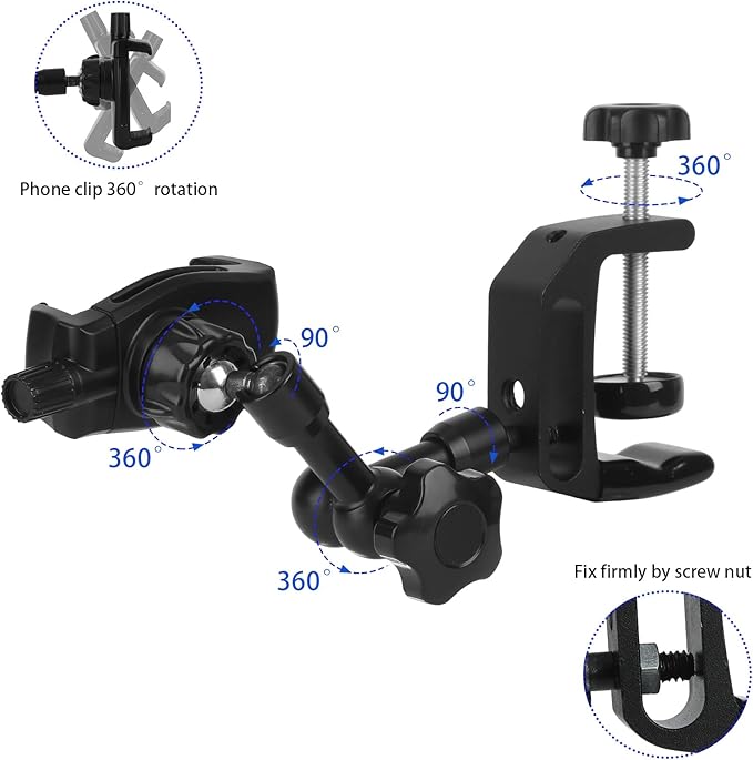 iPhone Mount for Desk/Table/Rod/Kitchen Cabinet, 360°Adjustable Aluminum Alloy - Image 2